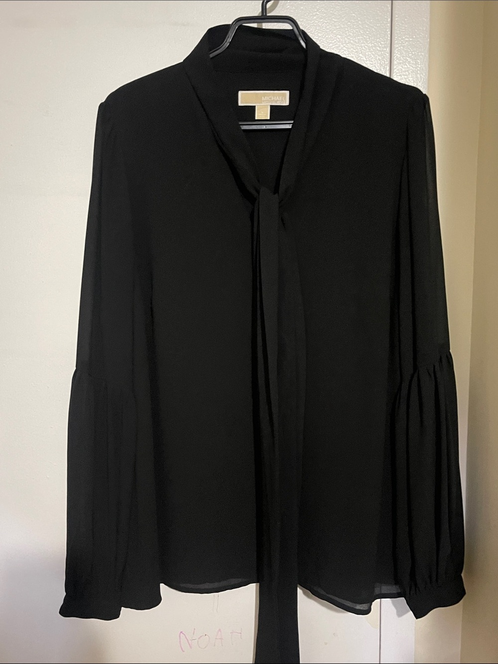 Michael Kors Black Tie-Neck Long Sleeve Blouse